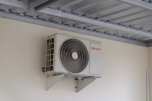 Outdoor AC condenser unit installed at a residential home